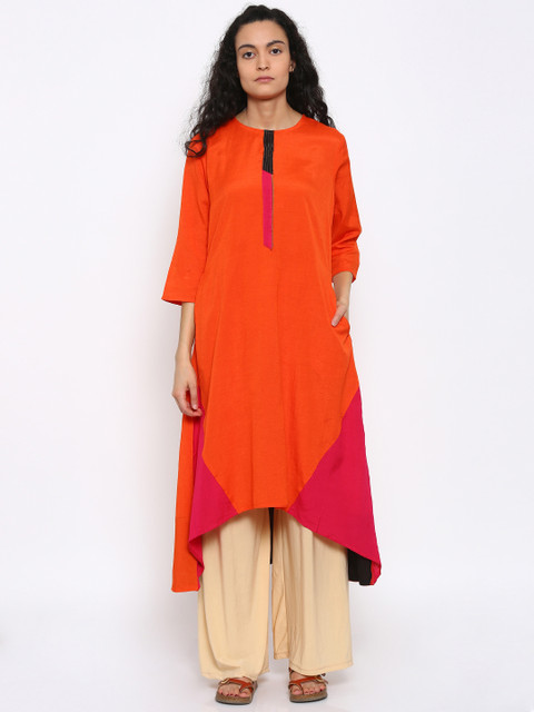 

RANGMANCH BY PANTALOONS Women Orange Solid A-Line Kurta