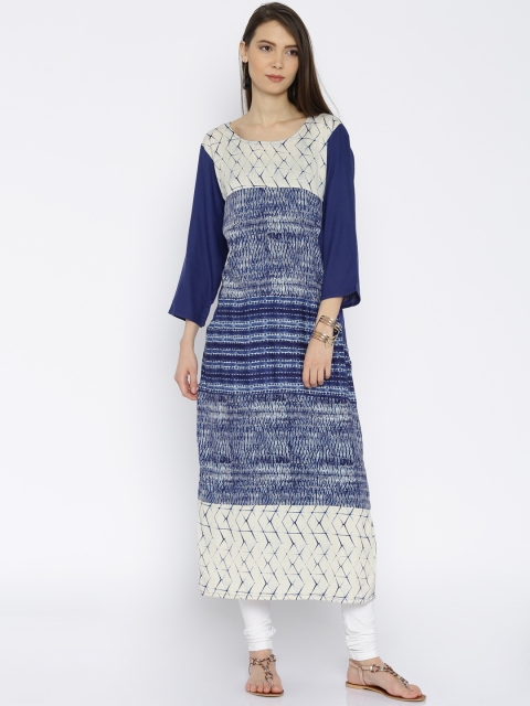 

RANGMANCH BY PANTALOONS Women Blue Printed Shibori A-Line Kurta