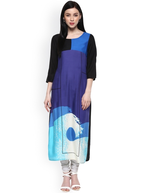 

RANGMANCH BY PANTALOONS Women Blue Printed Straight Kurta