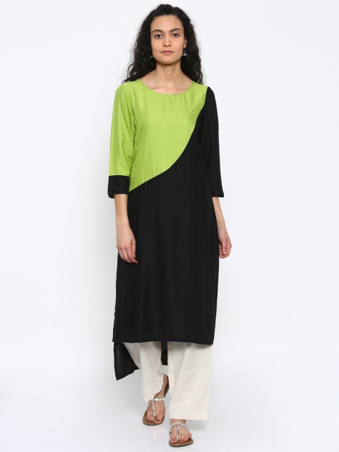 

RANGMANCH BY PANTALOONS Women Black & Green Colourblocked Kurta