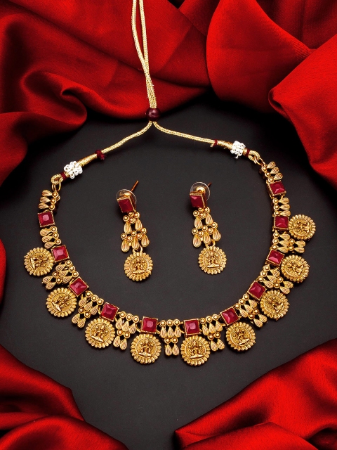 

aadita Gold Plated Choker Temple Jewellery Set