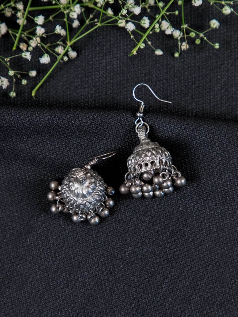 

creyons by mansi Silver-Toned Oxidised Jhumkas Earrings