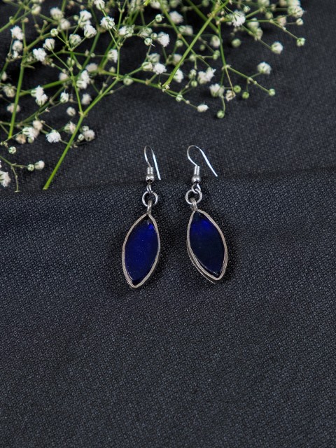 

creyons by mansi Silver-Toned & Blue Oval Drop Earrings