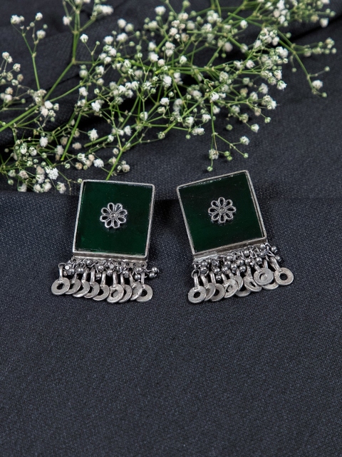 

creyons by mansi Silver-Toned & Black Square Drop Earrings