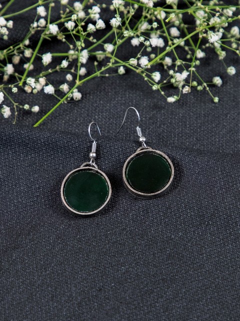 

creyons by mansi Silver-Toned & Black Circular Drop Earrings