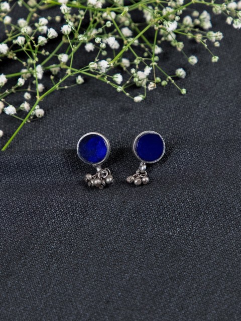 

creyons by mansi Silver-Toned Circular Drop Earrings