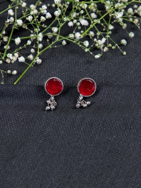 

creyons by mansi Silver-Toned Circular Drop Earrings