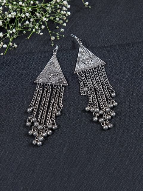 

creyons by mansi Silver-Toned Triangular Drop Earrings