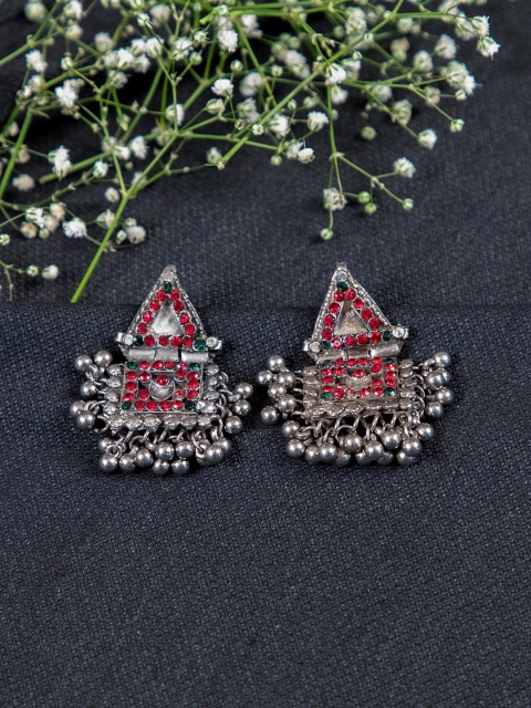 

creyons by mansi Silver-Toned Triangular Drop Earrings