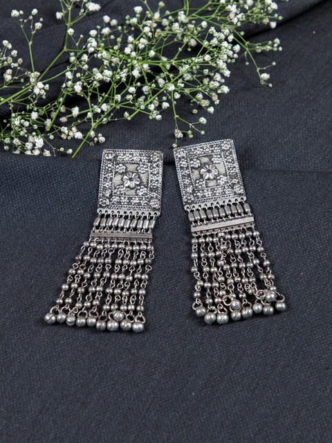 

creyons by mansi Silver-Toned Square Drop Earrings