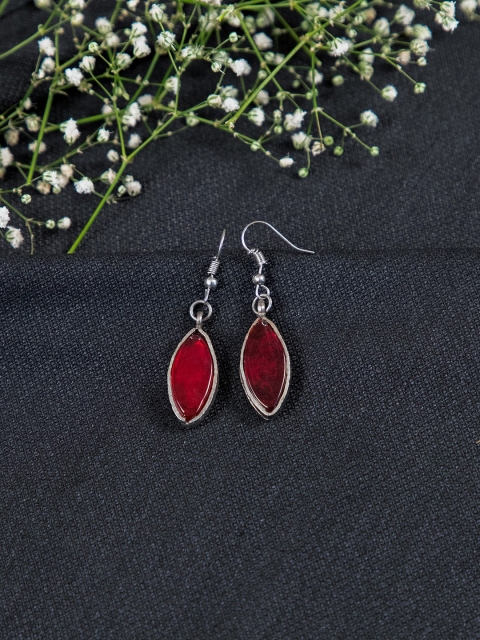 

creyons by mansi Silver-Toned & Red Oval Drop Earrings