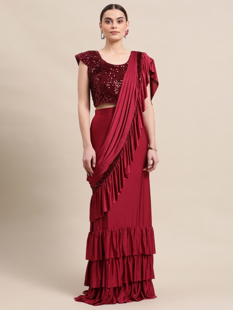 

Grancy Women Maroon Embellished Saree