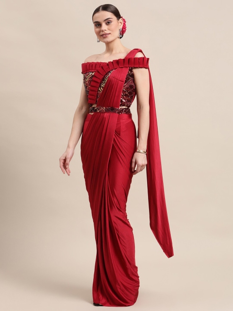 

Grancy Maroon Embellished Ready to Wear Saree