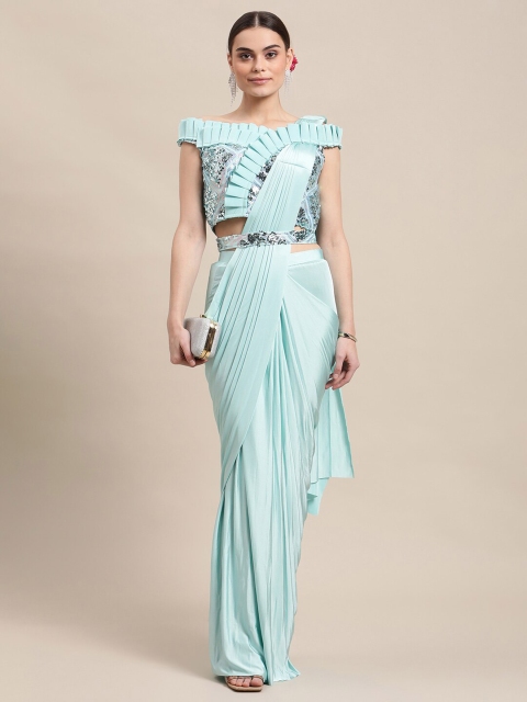 

Grancy Turquoise Blue Embellished Ready to Wear Saree