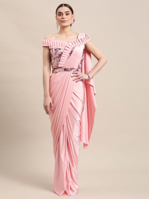 

Grancy Pink Embellished Sequinned Ready to Wear Georgette Saree