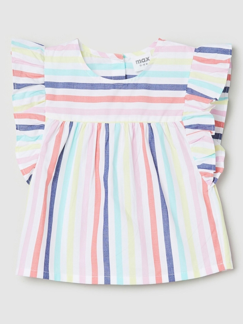 

max Girls White & Blue Striped Pure Cotton Top