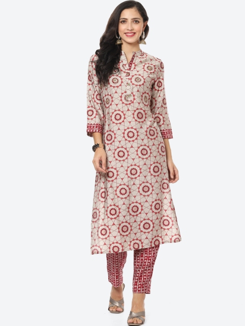 

Meena Bazaar Women Beige & Red Floral Printed Kurta with Trousers