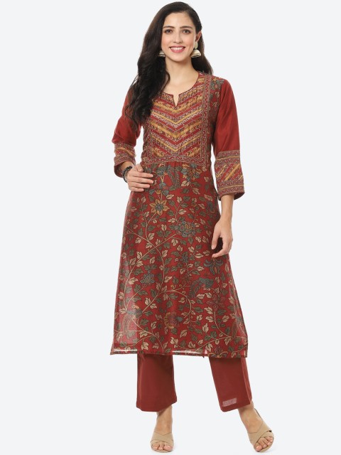 

Meena Bazaar Women Maroon Ethnic Motifs Printed Chanderi Silk Kurta Set