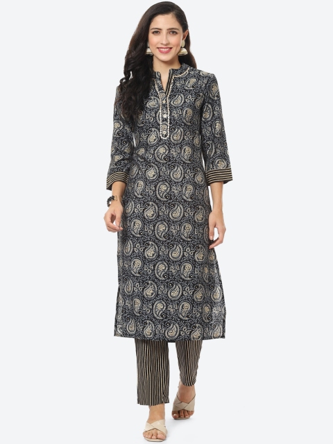 

Meena Bazaar Women Black Ethnic Motifs Printed Cotton Blend Kurta Set