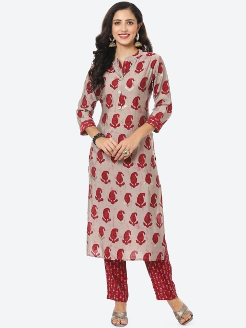 

Meena Bazaar Women Beige Ethnic Motifs Printed Kurti with Trousers