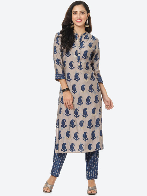 

Meena Bazaar Women Beige Ethnic Motifs Printed Kurti with Trousers