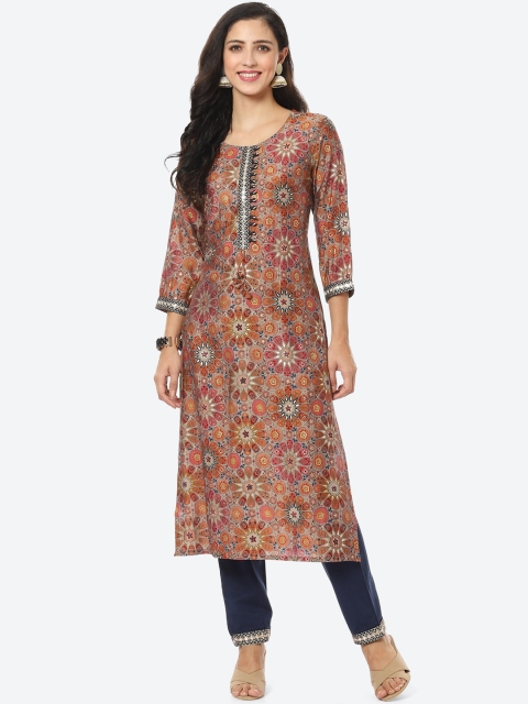 

Meena Bazaar Women Pink & Brown Ethnic Motifs Printed Kurta with Trousers