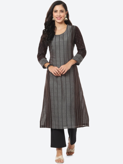 

Meena Bazaar Women Black Striped Chanderi Silk Kurti with Trousers