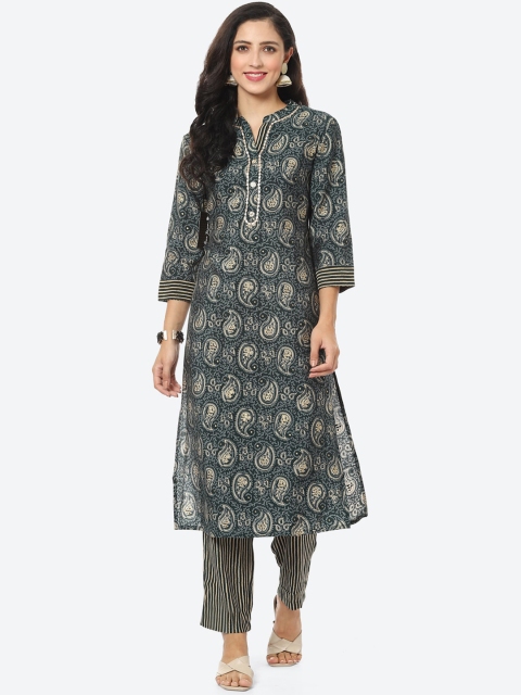 

Meena Bazaar Women Green Paisley Printed Kurta with Trousers