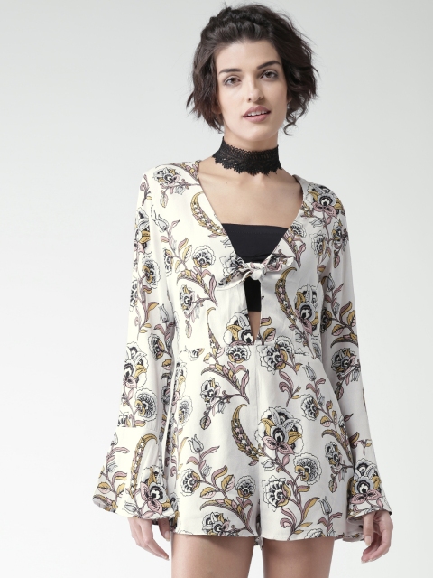 

FOREVER 21 Off-White Floral Print Playsuit