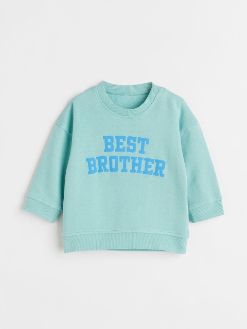 

H&M Boys Turquoise Blue Printed Round Neck Cotton Sibling Sweatshirt