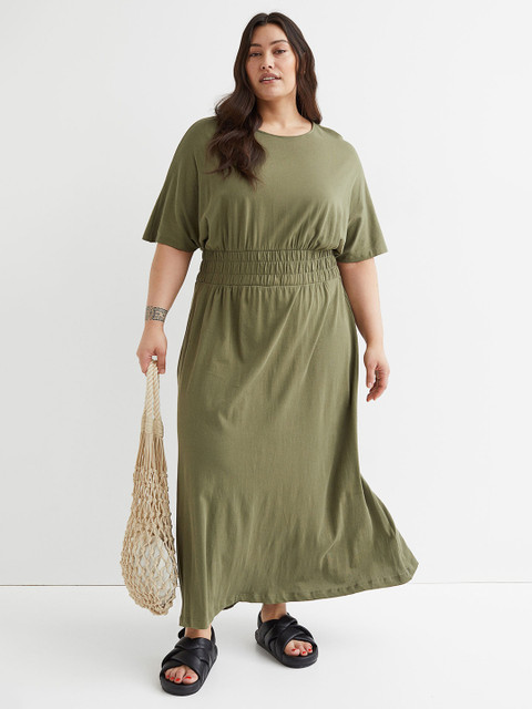 

H&M+ Green Smocked-Waist Dress