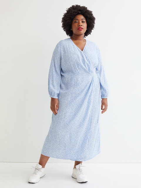 

H&M Blue Plus Size Patterned Wrap Dress