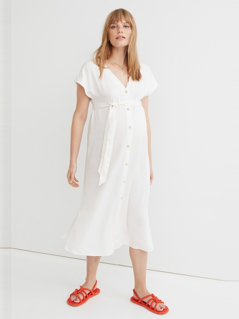 

H&M Women White Maternity MAMA Tie-Belt Dress
