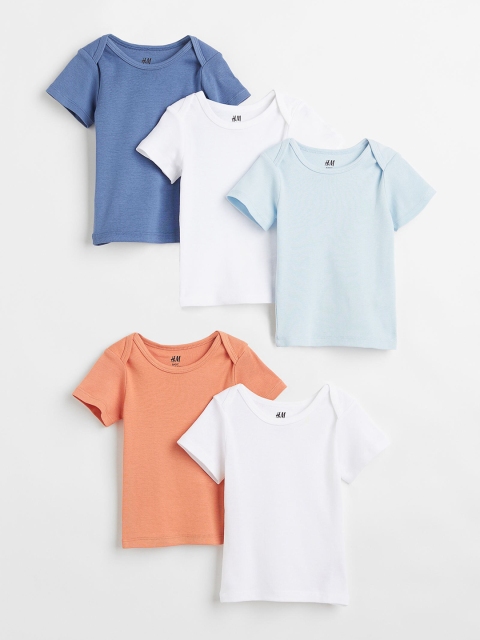 

H&M Girls Pack of 5 White & Blue Solid Round Neck Cotton T-shirts