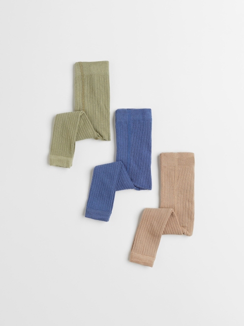 

H&M Girls Pack of 3 Beige & Blue Ribbed Leggings