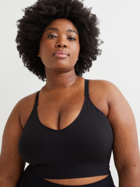 

H&M Women Plus Size Black Medium Support Seamless Sports Bra