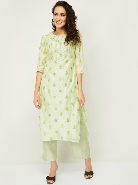 

Melange by Lifestyle Women Green Floral Yoke Design Kurta Set