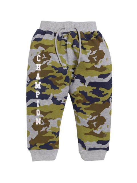

Hopscotch Boys Grey & Green Regular Fit Printed Cotton Joggers