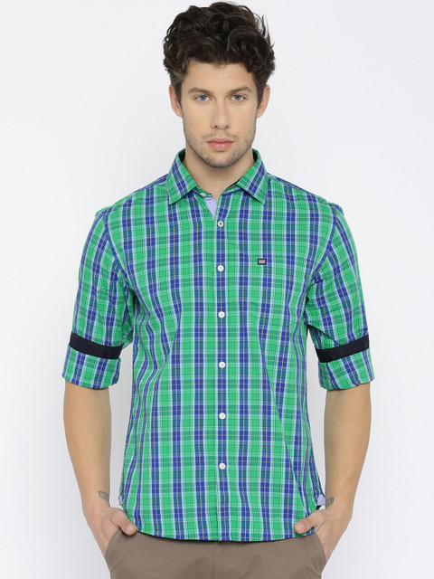 

BYFORD by Pantaloons Men Green & Blue Checked Slim Fit Casual Shirt