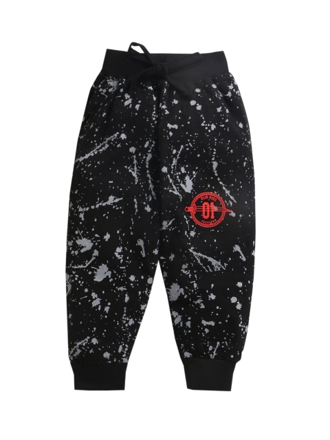 

Hopscotch Boys Black Printed Pure Cotton Joggers
