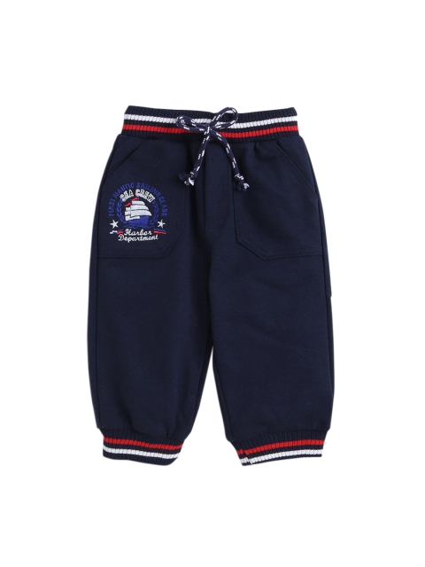 

Hopscotch Boys Navy Blue Solid Pure Cotton Joggers