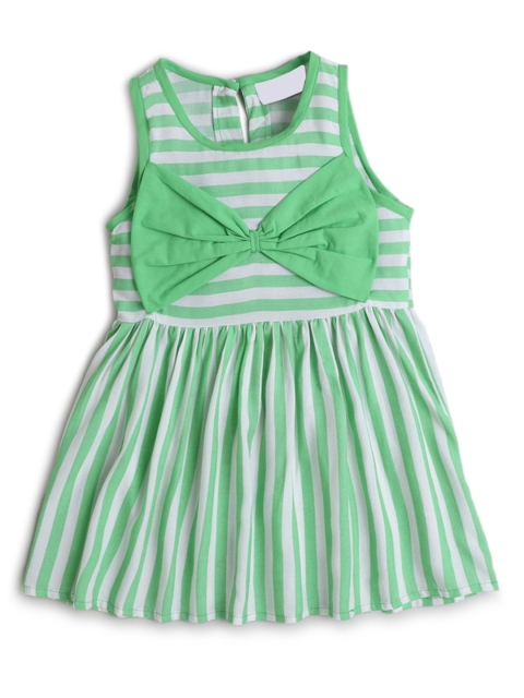 

Hopscotch Green Striped Pure Cotton Dress