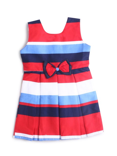 

Hopscotch Red & Navy Blue Striped A-Line Dress