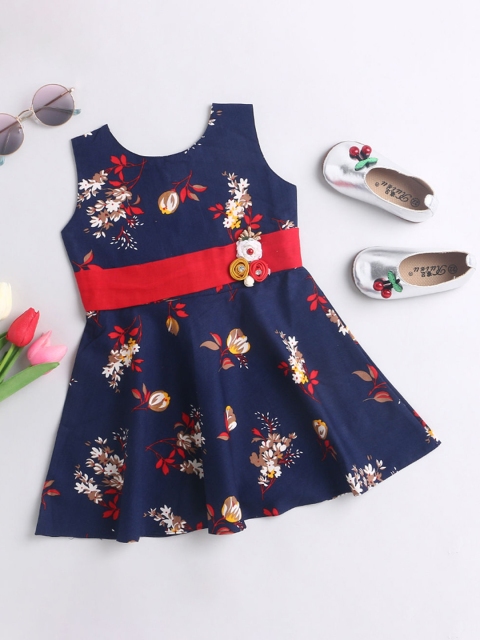 

Hopscotch Girls Blue & Red Floral Pure Cotton Dress