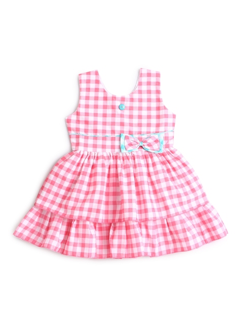 

Hopscotch Girls Pink & White Checked Pure Cotton Fit & Flare Dress