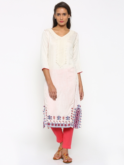 

Fusion Beats Women White Yoke Design A-Line Kurta