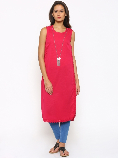 

Fusion Beats Women Pink Solid Straight Kurta