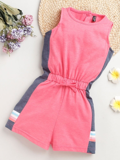 

Hopscotch Girls Pink & Grey Solid Cotton PlaySuit