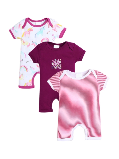 

Hopscotch Infants Girls Pack Of 3 Pure Cotton Rompers, Pink