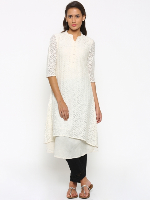 

Fusion Beats Women Cream Embroidered Straight Kurta